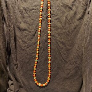 Handcrafted Beaded Necklace - Orange and Green